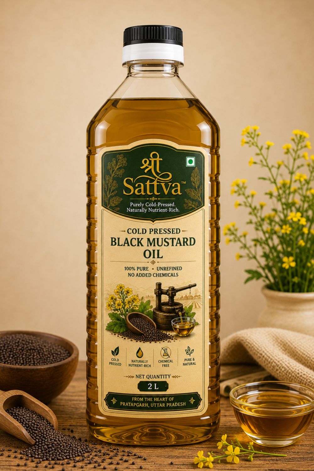 shri sattva cold pressed black mustard oil 2l shri sattva cold pressed black mustard oil 2l