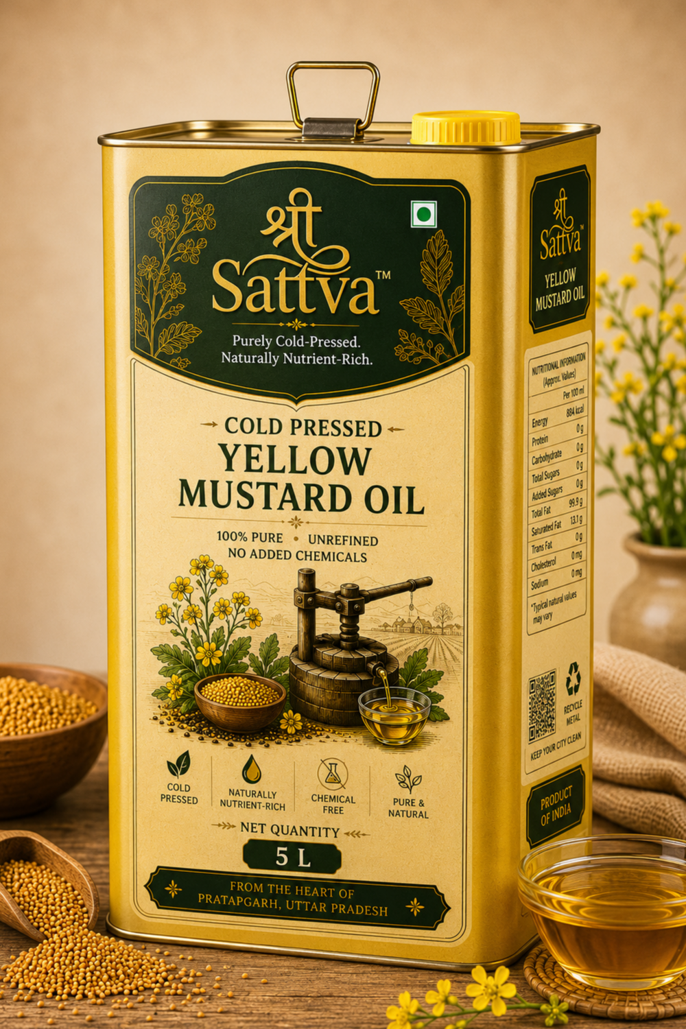 shri sattva cold pressed yellow mustard oil 5l shri sattva cold pressed yellow mustard oil 5l